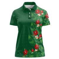 Hawaiian Taro Leaves-Hibiscus and Plumeria Women Polo Shirt Polynesian Art-Kakau Tattoo Green LT03 Female Green - Polynesian Pride