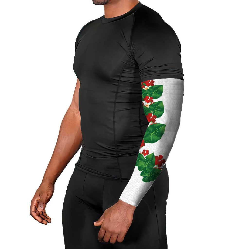 Hawaiian Taro Leaves-Hibiscus and Plumeria Arm Sleeves Polynesian Art-Kakau Tattoo White LT03 - Polynesian Pride