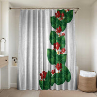 Hawaiian Taro Leaves-Hibiscus and Plumeria Bathroom Set Polynesian Art-Kakau Tattoo White LT03 Shower Curtain Only White - Polynesian Pride