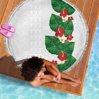 Hawaiian Taro Leaves-Hibiscus and Plumeria Beach Blanket Polynesian Art-Kakau Tattoo White LT03 - Polynesian Pride