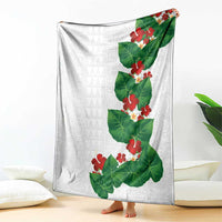 Hawaiian Taro Leaves-Hibiscus and Plumeria Blanket Polynesian Art-Kakau Tattoo White LT03 - Polynesian Pride
