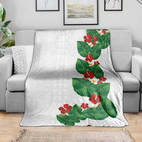Hawaiian Taro Leaves-Hibiscus and Plumeria Blanket Polynesian Art-Kakau Tattoo White LT03 - Polynesian Pride