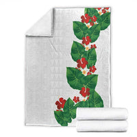 Hawaiian Taro Leaves-Hibiscus and Plumeria Blanket Polynesian Art-Kakau Tattoo White LT03 - Polynesian Pride
