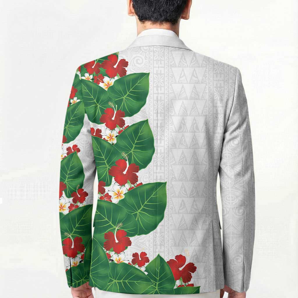 Hawaiian Taro Leaves-Hibiscus and Plumeria Blazer Polynesian Art-Kakau Tattoo White LT03 - Polynesian Pride