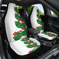 Hawaiian Taro Leaves-Hibiscus and Plumeria Car Seat Cover Polynesian Art-Kakau Tattoo White