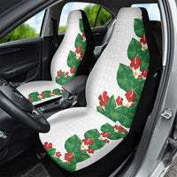 Hawaiian Taro Leaves-Hibiscus and Plumeria Car Seat Cover Polynesian Art-Kakau Tattoo White