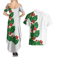 Hawaiian Taro Leaves-Hibiscus and Plumeria Couples Matching Summer Maxi Dress and Hawaiian Shirt Polynesian Art-Kakau Tattoo White LT03 - Polynesian Pride