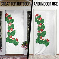 Hawaiian Taro Leaves-Hibiscus and Plumeria Door Cover Polynesian Art-Kakau Tattoo White