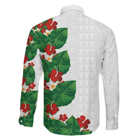 Hawaiian Taro Leaves-Hibiscus and Plumeria Family Matching Off Shoulder Short Dress and Hawaiian Shirt Polynesian Art-Kakau Tattoo White LT03 - Polynesian Pride