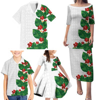 Hawaiian Taro Leaves-Hibiscus and Plumeria Family Matching Puletasi and Hawaiian Shirt Polynesian Art-Kakau Tattoo White LT03 - Polynesian Pride