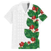 Hawaiian Taro Leaves-Hibiscus and Plumeria Family Matching Puletasi and Hawaiian Shirt Polynesian Art-Kakau Tattoo White LT03 Dad's Shirt - Short Sleeve White - Polynesian Pride