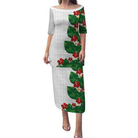 Hawaiian Taro Leaves-Hibiscus and Plumeria Family Matching Puletasi and Hawaiian Shirt Polynesian Art-Kakau Tattoo White LT03 Mom's Dress White - Polynesian Pride