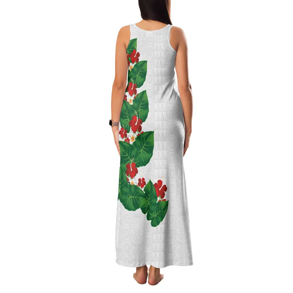 Hawaiian Taro Leaves-Hibiscus and Plumeria Family Matching Tank Maxi Dress and Hawaiian Shirt Polynesian Art-Kakau Tattoo White LT03 - Polynesian Pride