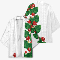Hawaiian Taro Leaves-Hibiscus and Plumeria Kimono Polynesian Art-Kakau Tattoo White LT03 - Polynesian Pride