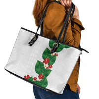 Hawaiian Taro Leaves-Hibiscus and Plumeria Leather Tote Bag Polynesian Art-Kakau Tattoo White LT03 - Polynesian Pride