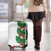 Hawaiian Taro Leaves-Hibiscus and Plumeria Luggage Cover Polynesian Art-Kakau Tattoo White
