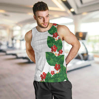 Hawaiian Taro Leaves-Hibiscus and Plumeria Men Tank Top Polynesian Art-Kakau Tattoo White LT03 White - Polynesian Pride