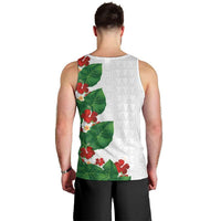 Hawaiian Taro Leaves-Hibiscus and Plumeria Men Tank Top Polynesian Art-Kakau Tattoo White LT03 - Polynesian Pride
