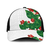 Hawaiian Taro Leaves-Hibiscus and Plumeria Mesh Trucker Cap Polynesian Art-Kakau Tattoo White LT03 One Size Black White - Polynesian Pride