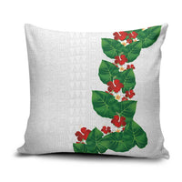 Hawaiian Taro Leaves-Hibiscus and Plumeria Pillow Cover Polynesian Art-Kakau Tattoo White LT03 White - Polynesian Pride