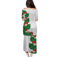 Hawaiian Taro Leaves-Hibiscus and Plumeria Puletasi Polynesian Art-Kakau Tattoo White LT03 - Polynesian Pride