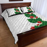 Hawaiian Taro Leaves-Hibiscus and Plumeria Quilt Bed Set Polynesian Art-Kakau Tattoo White LT03 - Polynesian Pride
