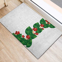 Hawaiian Taro Leaves-Hibiscus and Plumeria Rubber Doormat Polynesian Art-Kakau Tattoo White LT03 - Polynesian Pride
