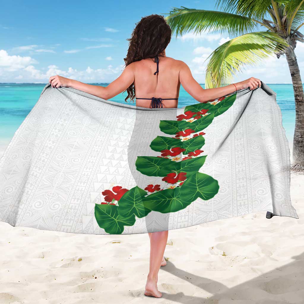 Hawaiian Taro Leaves-Hibiscus and Plumeria Sarong Polynesian Art-Kakau Tattoo White LT03 - Polynesian Pride
