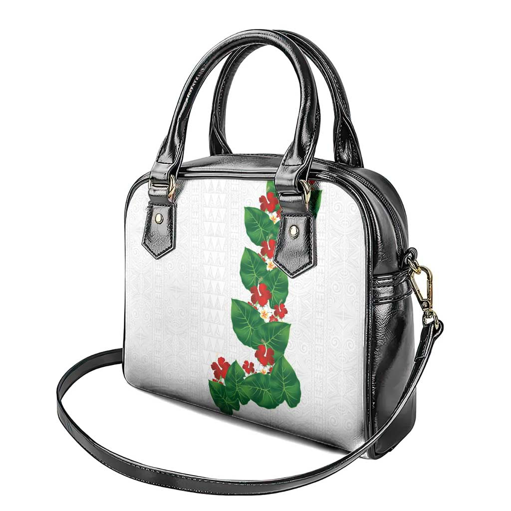 Hawaiian Taro Leaves-Hibiscus and Plumeria Shoulder Handbag Polynesian Art-Kakau Tattoo White LT03 - Polynesian Pride