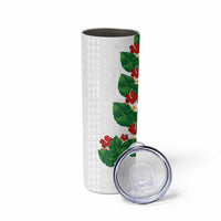 Hawaiian Taro Leaves-Hibiscus and Plumeria Skinny Tumbler Polynesian Art-Kakau Tattoo White LT03 - Polynesian Pride