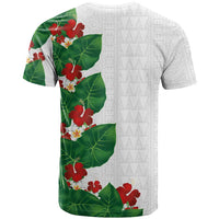 Hawaiian Taro Leaves-Hibiscus and Plumeria T Shirt Polynesian Art-Kakau Tattoo White LT03 - Polynesian Pride