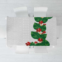 Hawaiian Taro Leaves-Hibiscus and Plumeria Tablecloth Polynesian Art-Kakau Tattoo White LT03 White - Polynesian Pride