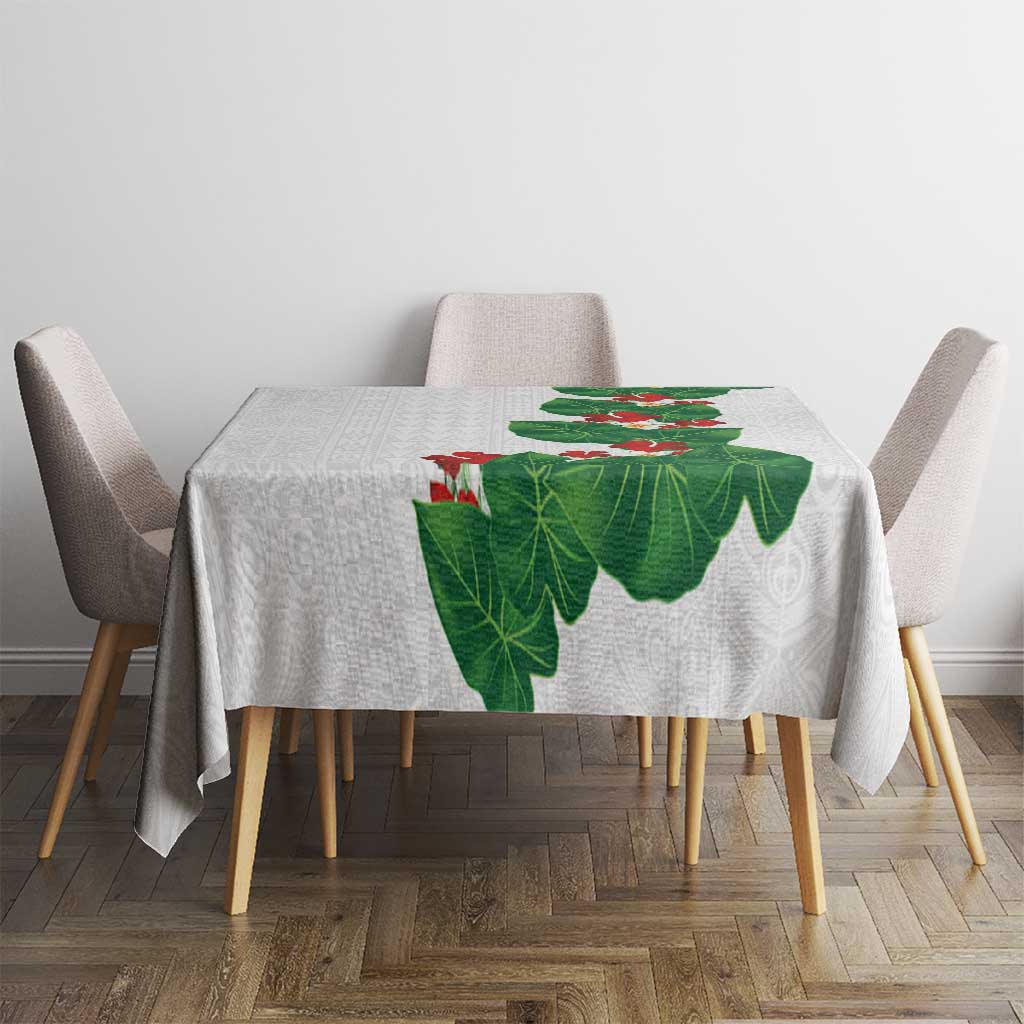 Hawaiian Taro Leaves-Hibiscus and Plumeria Tablecloth Polynesian Art-Kakau Tattoo White LT03 - Polynesian Pride