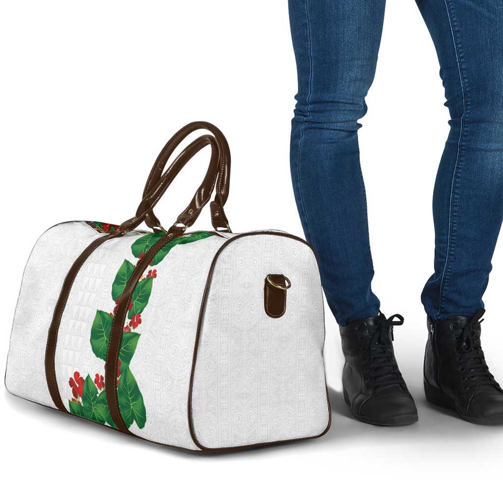 Hawaiian Taro Leaves-Hibiscus and Plumeria Travel Bag Polynesian Art-Kakau Tattoo White LT03 - Polynesian Pride