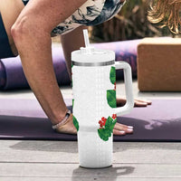 Hawaiian Taro Leaves-Hibiscus and Plumeria Tumbler With Handle Polynesian Art-Kakau Tattoo White LT03 - Polynesian Pride