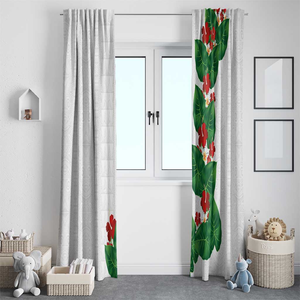 Hawaiian Taro Leaves-Hibiscus and Plumeria Window Curtain Polynesian Art-Kakau Tattoo White LT03 - Polynesian Pride