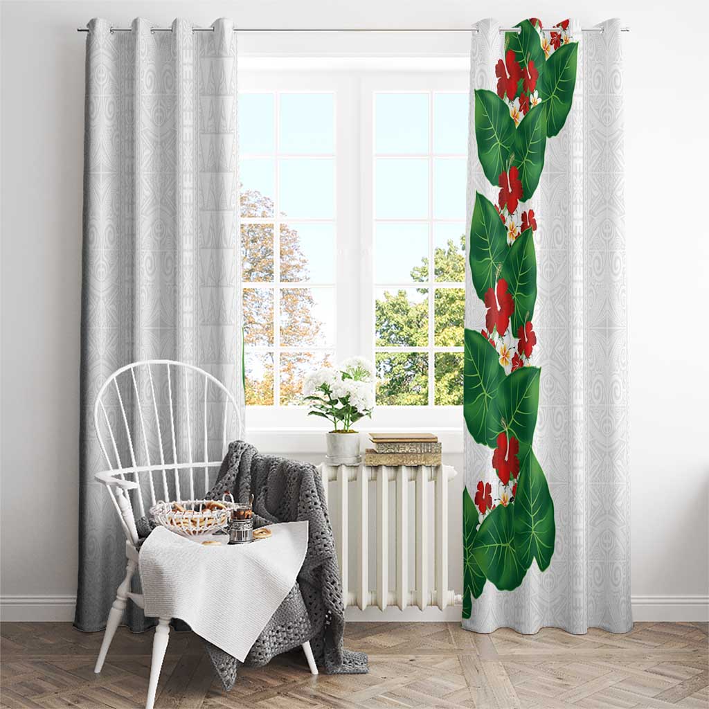 Hawaiian Taro Leaves-Hibiscus and Plumeria Window Curtain Polynesian Art-Kakau Tattoo White LT03 - Polynesian Pride