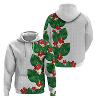 Hawaiian Taro Leaves-Hibiscus and Plumeria Zip Hoodie Polynesian Art-Kakau Tattoo White