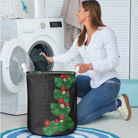 Hawaiian Taro Leaves-Hibiscus and Plumeria Laundry Basket Polynesian Art-Kakau Tattoo Black LT03 - Polynesian Pride