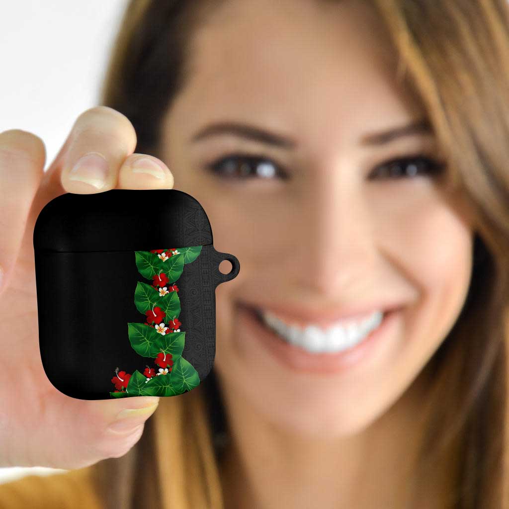 Hawaiian Taro Leaves-Hibiscus and Plumeria AirPods Case Polynesian Art-Kakau Tattoo Black LT03 - Polynesian Pride