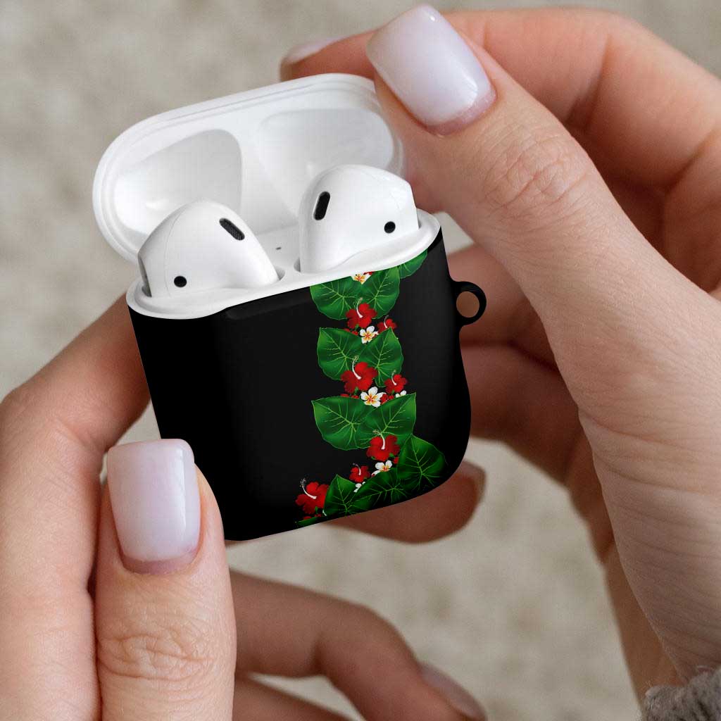 Hawaiian Taro Leaves-Hibiscus and Plumeria AirPods Case Polynesian Art-Kakau Tattoo Black LT03 - Polynesian Pride