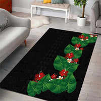 Hawaiian Taro Leaves-Hibiscus and Plumeria Area Rug Polynesian Art-Kakau Tattoo Black LT03 - Polynesian Pride