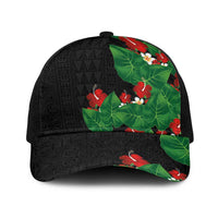 Hawaiian Taro Leaves-Hibiscus and Plumeria Baseball Net Cap Polynesian Art-Kakau Tattoo Black LT03 One Size Black Black - Polynesian Pride