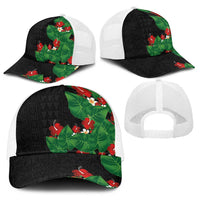 Hawaiian Taro Leaves-Hibiscus and Plumeria Baseball Net Cap Polynesian Art-Kakau Tattoo Black LT03 - Polynesian Pride