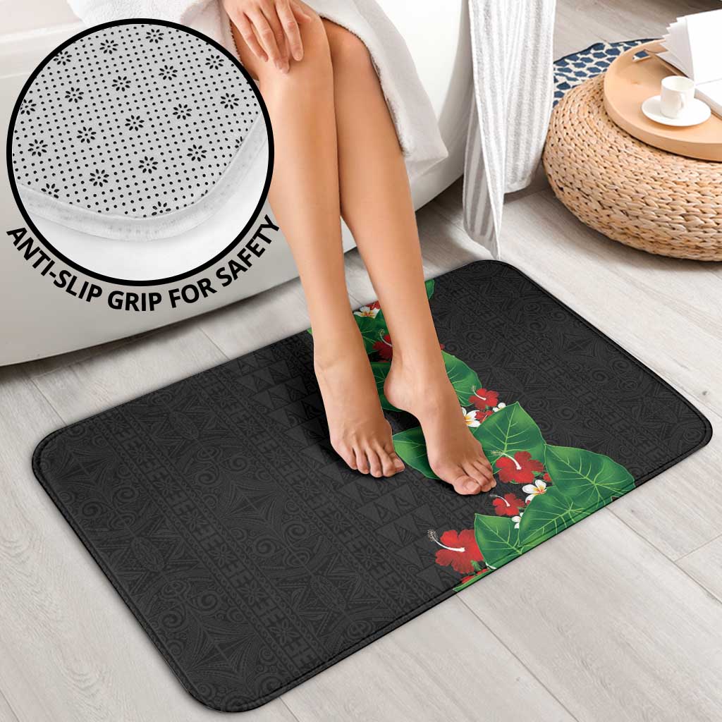 Hawaiian Taro Leaves-Hibiscus and Plumeria Bathroom Set Polynesian Art-Kakau Tattoo Black LT03 - Polynesian Pride