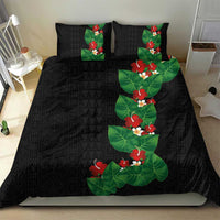 Hawaiian Taro Leaves-Hibiscus and Plumeria Bedding Set Polynesian Art-Kakau Tattoo Black LT03 - Polynesian Pride
