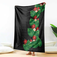 Hawaiian Taro Leaves-Hibiscus and Plumeria Blanket Polynesian Art-Kakau Tattoo Black LT03 - Polynesian Pride