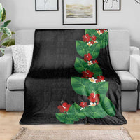 Hawaiian Taro Leaves-Hibiscus and Plumeria Blanket Polynesian Art-Kakau Tattoo Black LT03 - Polynesian Pride