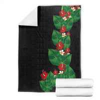 Hawaiian Taro Leaves-Hibiscus and Plumeria Blanket Polynesian Art-Kakau Tattoo Black LT03 - Polynesian Pride