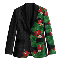 Hawaiian Taro Leaves-Hibiscus and Plumeria Blazer Polynesian Art-Kakau Tattoo Black LT03 Unisex Black - Polynesian Pride